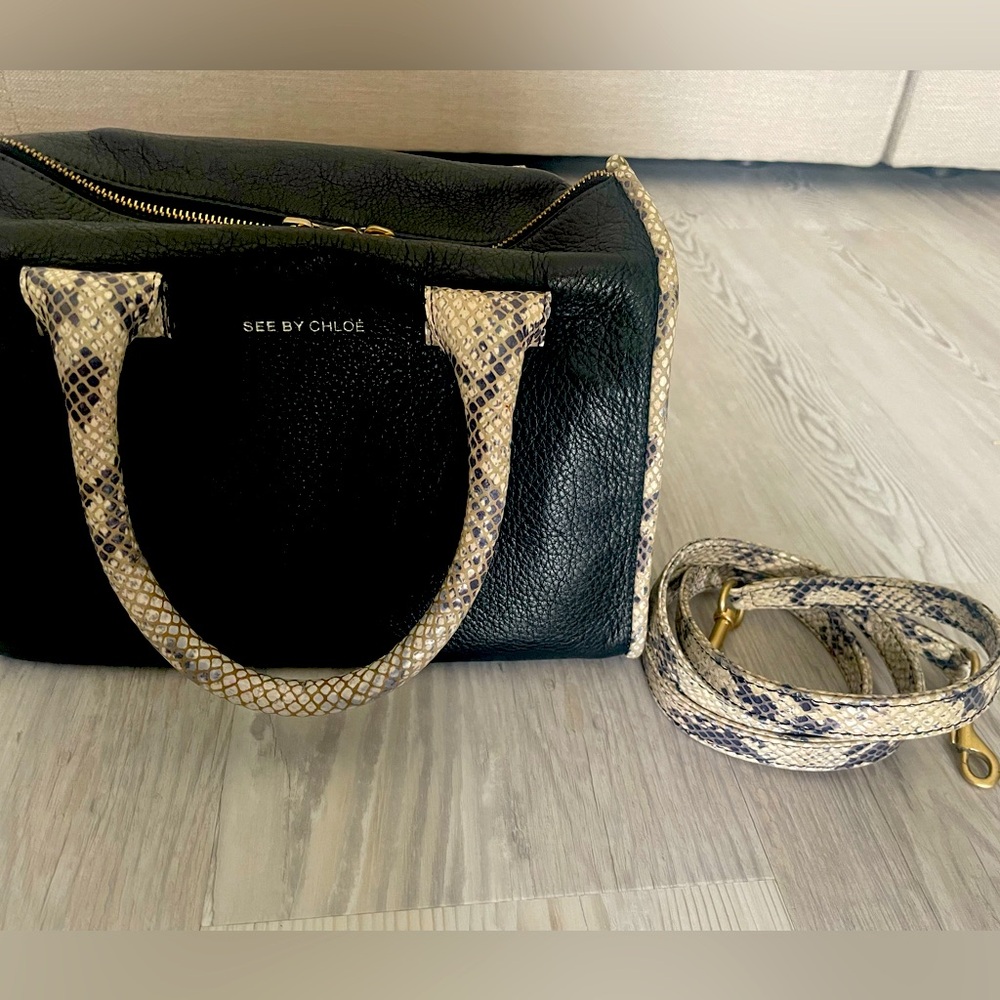 See by Chloe speedy black python handles bag with strap